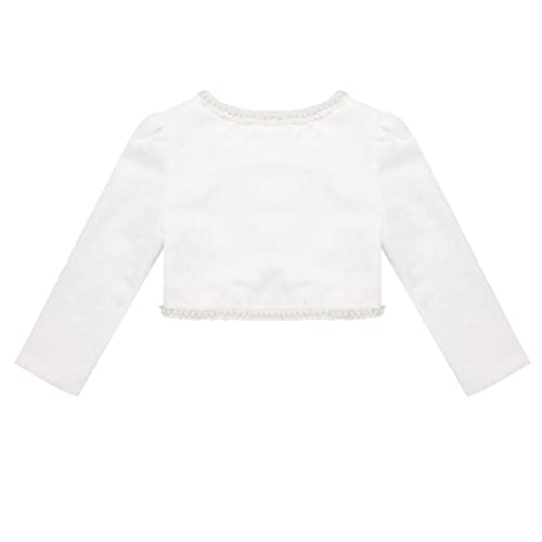 Freebily Kid Girls Long Sleeve Lace Flower Bolero Jacket Shrug Short Cardigan Dress Cropped Sweater Cover Up Lace Beaded White 7-8 #TOP3