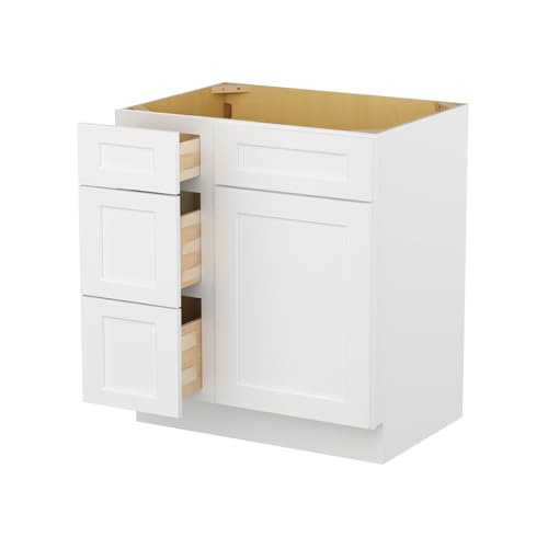 Image of Furinno Shaker Drawers Left Bath Vanity Cabinet Without Top, Ready to Assemble, 21 D x 30 W x 34.5 H, White