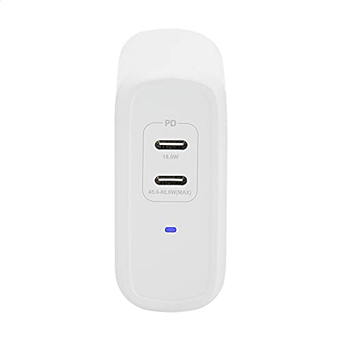 Amazon Basics Cargador de pared USB-C de 2 puertos, 68 W, GaN, para portátiles, tabletas y teléfonos con alimentación, blanco (sin PPS), 6,6 x 2,94 x 6,24 cm - Imagen 3