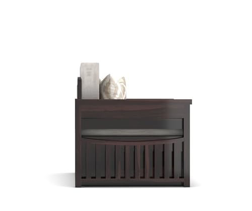 Image of Solid Sheesham Wood Diwan Bed for Living Room & Bedroom | Modern Wooden Sofa Cums Bed with Side Storage Rack | Multipurpose Day Bed for Home Furniture (Walnut Finish)
