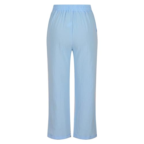 Generic Womens Drawstring Linen Pants High Waisted Button Pants Solid Color Straight Leg Pants Casual Summer Lounge Pants3