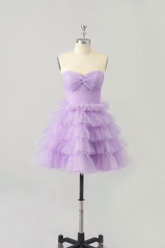 Zepumen Sparkly Tulle Homecoming Dresses for Teens 2025 Strapless Tiered Short Prom Cocktail Party Gowns2