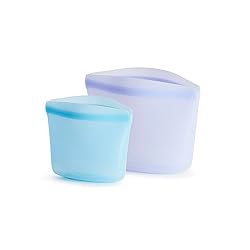 CONTAINS: 2 Stasher Reusable Silicone Bowls in the colors Blue + Lavender. Includes 1 Cup (8 Fl Oz), and 2 Cup (16 Fl Oz) Bowl. BETTER SILICONE BAGS & BOWLS: Made with platinum food-grade silicone and a leak-free Pinch-Loc seal, these reusable food c...