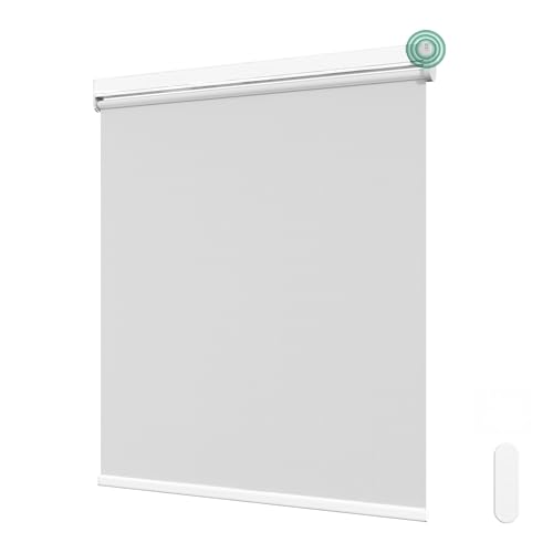 Allesin Motorized Roller Blinds with Remote Control for Windows, Blackout Smart Roller Shade, Battery Powered Electric Smart Blind (White 27" W x 72" H)