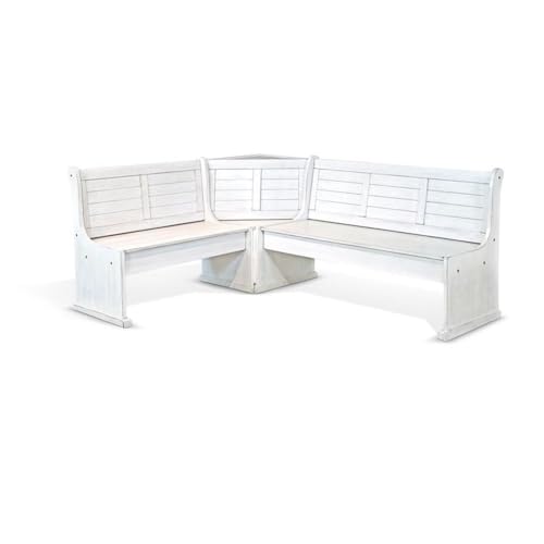 Pemberly Row 75" x 56" Farmhouse Wood Breakfast Nook Set with Table, Storage, Reversable Benche, L-Shaped Corner Bench, for Dining Room, in Marble White Finish