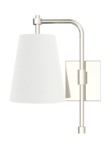 Image of Swing Arm Wall Lamps Set of 2, Fabric Linen Shade, Hardwired Wall Mounted Light Fixture for Bedside, Living Room, Bathroom, Versatile Home Decor (Brushed Nickel)
