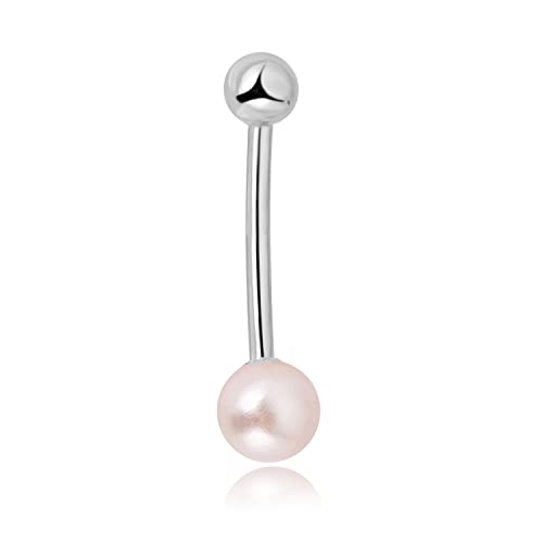 Image of AVORA 10K Yellow /White Gold Freshwater Pearl Belly Button Ring Body Jewelry (14 Gauge)
