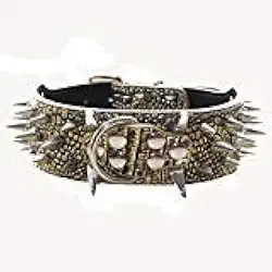 Coleira de cachorro afiada Hooyueer com pontas afiadas de 5 cm de largura. Coleiras de couro estilosas para cães de porte médio e grande Pitbull, Labrador, Boxer Rottweiler Pastor alemão (marrom dourado, GG)