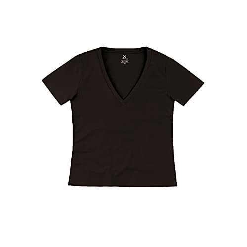 Blusa Básica Feminina Em Algodão Com Decote V Preto M