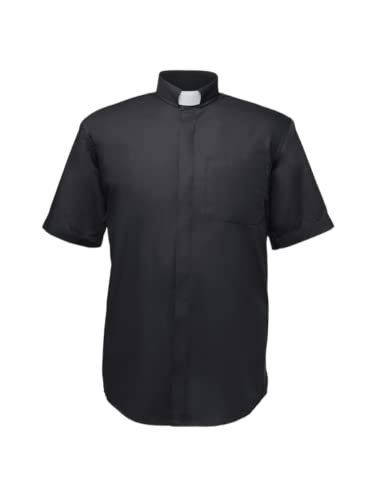 Regular and Big and Tall Short Sleeve Clergy Shirts Tab Collar to Size 24 Neck in Black, Purple, and White - Main Image
