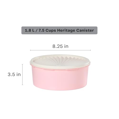 Image of Tupperware Heritage Collection 7.6 Cup Cookie Canister, Vintage Light Pink Color, Dishwasher Safe and BPA Free Container (1.8 L)
