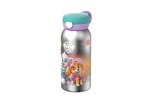 Mepal - Edelstahl Trinkflasche mit Klappdeckel Campus - Deckel springt per Knopfdruck auf - Trinkflasche Kinder Kohlensäure Geeignet - Auslaufsicher - Hygienedeckel - 600 ml - Paw Patrol Girls