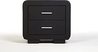 AFN Home Romero Bedside Table Cabinet Stand - 2 Drawer - Faux Leather - Pre-Assembled (Black)