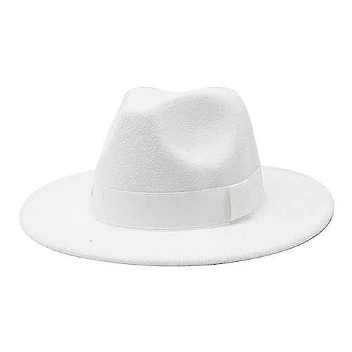 SRTUMEY Chapeaux Fedora pour femmes et hommes, Chapeau Fedora à large bord avec ruban solide et style Panama pour femmes et hommes, Chapeau britannique de...