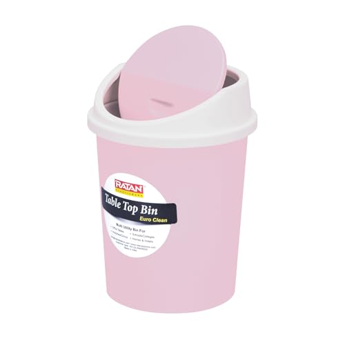 Image of RATAN PLASTICWARE Euro Clean Table Top Small Mini Dustbin with Swing Lid for Study Table, Desk, Kitchen Sink, Car, Kids Room| Compact and Stylish Waste Storage Garbage Bin - 1.5 Litre, Pink