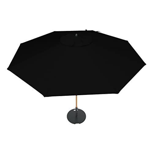Midtown Umbrellas The Wooden 9 Feet Outdoor Umbrella With Terylast Ebony (Black) Polyester Fabric - Aluminum Frame Patio Umbrella With Push System For Deck, Garden, Pool - Wooden Pole #TOP1