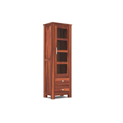 Image of SUNCOM Wood Book Shelf for Home Library - Book Shelf with Glass Door & Shelf Storage - Kitchen /Crockery Cabinet, Showcase Almirah, Book Rack, Home Bedroom Furniture (Natural Finish)