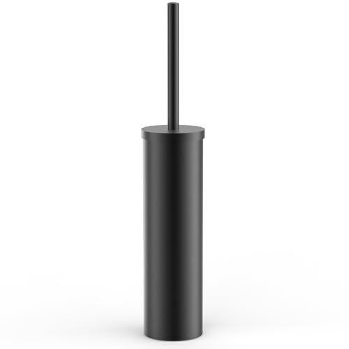 Stainless Steel Toilet Brush and Holder Set Brushed Silver Heavy Duty Toilet Bowl Brush with Long Handle for Bathroom and Farmhouse (Black)