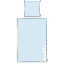 Bench Bedding Set, Pastel Colours, Pillowcase Approx. 80 x 80 cm, Duvet Cover Approx. 155 x 220 cm, with Sliding Brand Zip, 100% Cotton, Light Blue/White