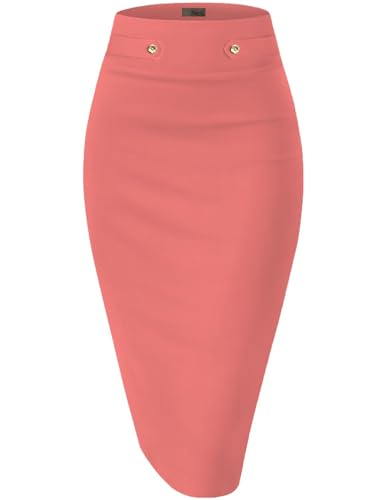 Image of Hybrid & Company Women's Nylon Ponte Skirt | Premium nylon ponte fabric, stretch comfort, pencil skirt design, below knee length, ideal for office and casual styling