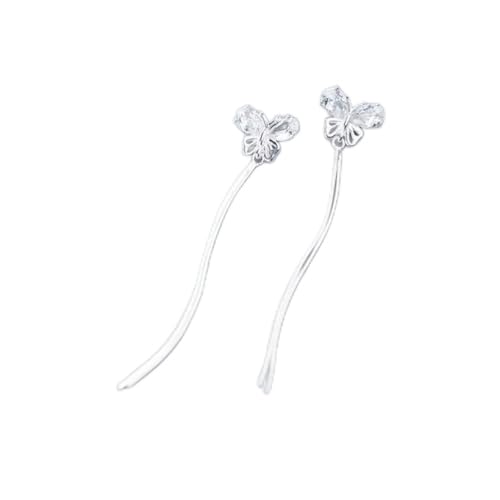 Boucles d'oreilles S925 anti-allergie longues pampilles papillon rose
