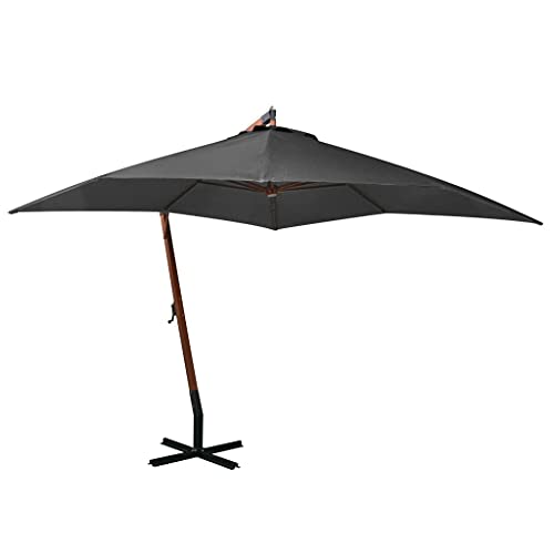 Nqyjm Sombrilla con mástil antracita, 3 x 3 m, madera maciza de abeto para balcón, jardín, terraza
