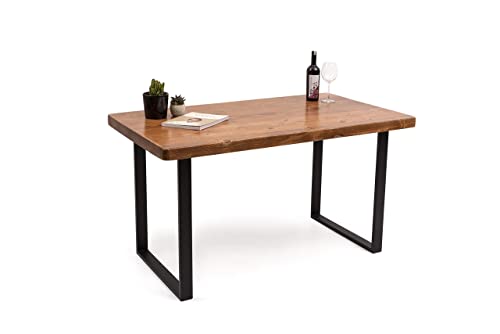 Gozos Sevilla Table à Manger en Bois Massif Bord de Table Arrondi | Bois de Hêtre Massif avec U-Pieds en Métal | Fait à la Main à Partir de Bois Véritable | Couleur Noyer | 140 x 80 cm Cover
