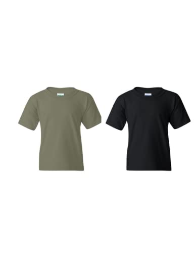 Gildan Unisex Child Modern/Fitted Fashion-t-shirts, Militarygreen/Black, Medium US