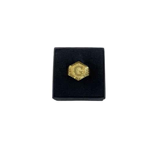 Image of 18k gold plated brass Hexagon shape initial ring already sized ring