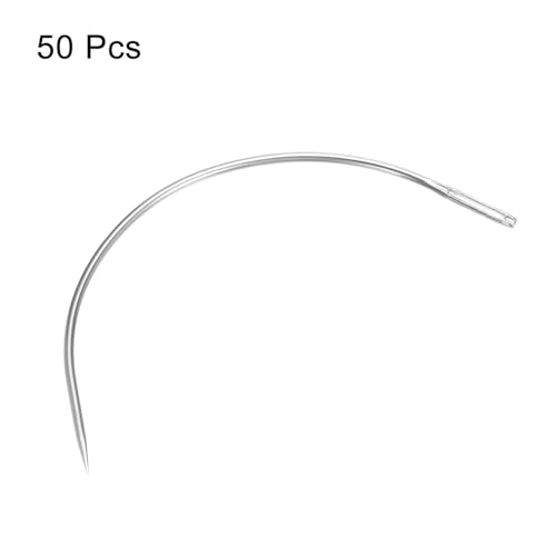 Image of HARFINGTON 50Pcs Curved Needles 3 inch C Type Weaving Sewing Needles Wig Making Upholstery Big Eye for Carpet Leather Canvas Repairing Blocking Knitting