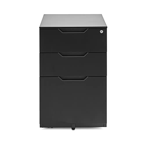Image of Amazon Basics 3-Drawer Mobile File Cabinet with Lock, Rolling Filing Cabinet for Hanging Files, Black, 20.71 inch D x 15.51 inch W x 24.29 inch H