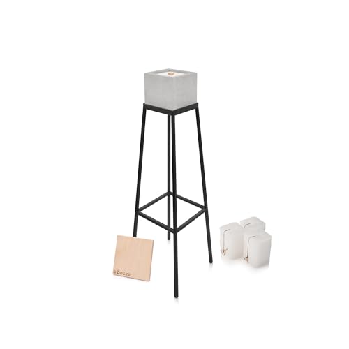 Beske-Manufaktur Betonfeuer inklusive Ständer und Nachfüllwachs im Komplettset | Größe des Betonfeuers 13x13x13cm | Gartenfackel Feuerstelle Dauerdocht Outdoor Kerze Tischfeuer | Höhe 60cm