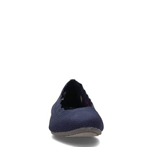 Skechers Women's Cleo 2.0 - Love Spell Scalloped Knit Skimmer Flats with Air-Cooled Memory Foam, Navy, 10