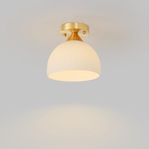 TCHAUSGZOZ Lámpara de techo nórdica empotrada: vidrio blanco lechoso y arte en hierro for sala estar, dormitorio, cocina pasillo