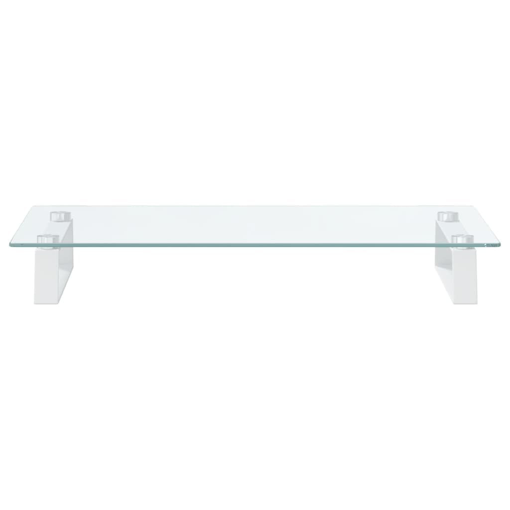 Supporto per monitor bianco 60 x 35 x 8 cm Vetro temperato e metallo Rialzo per monitor, supporto per monitor per ufficio e camera da letto