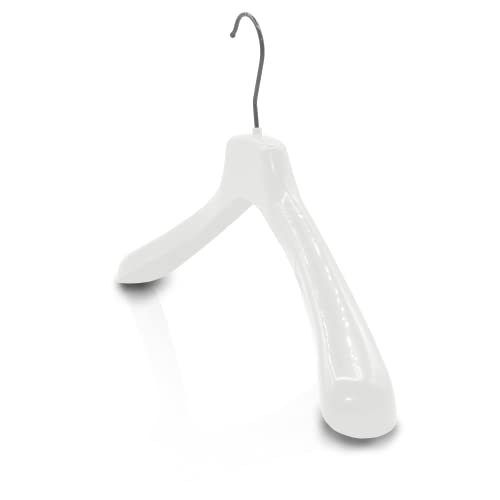 Kiroplast 15 Kleiderbügel Schulterhaken Jacken Mäntel Kleider Schulter Breit Glänzend 42cm (Glänzend Weiß - Silberner Haken)