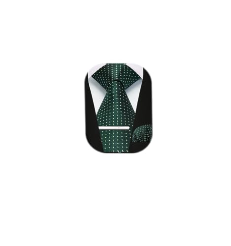 Image of Enlision Ties for Men Plaid Stripe Tie Handkerchief Woven Classic Formal Necktie Pocket Square Clip Set