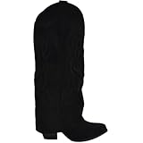  Stivali camperos Donna camoscio Nero a Punta al Ginocchio con para Risvolto Modello Shark Tacco Cono 6 cm Moda (39 EU)