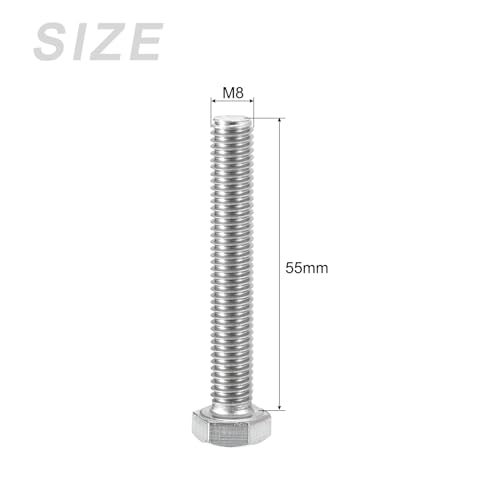 Image of METALLIXITY Hex Head Screws Bolts, Nuts, Flat & Lock Washers Kits (M8-1.25x55mm) 6 Set, Stainless Steel Fully Threaded Machine Screws Bolt Set - for Home Appliance Equipment