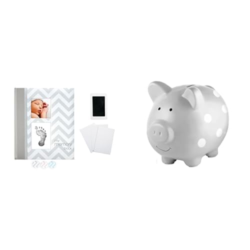 Pearhead Baby Keepsake Bundle - Memory Book & Polka Dot Piggy Bank