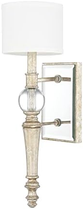 Capital Lighting 611711GS-654 Carlyle White Fabric Wall Sconce with Clear Glass Adornments, 1-Light 60 Watt, 20" H x 6" W, Gilded Silver