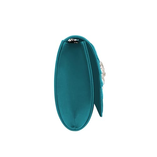 Image of Evening Bags For Women Pleated Satin Rhinestone Brooch Prom Clutch Purse With Detachable Chain Strap