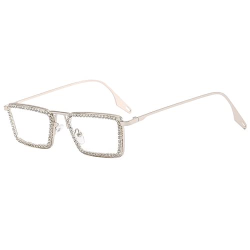 Retro Frame Square Bling Rhinestone Punk Sparkling Crystal Reading Glasses For Women Blue Light Blocking Readers (silver, 1.75, multiplier_x)