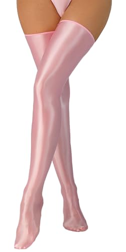 Image of FEOYA Women's Oil Glossy Thigh High Stockings Shiny Sheer Stockings Silky Smooth Over Knee Socks