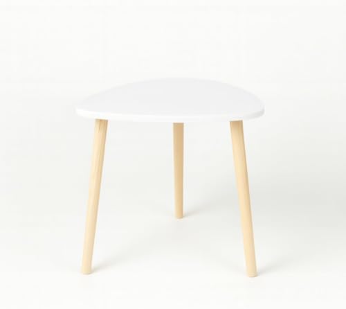 INDE MOBLEKIT | Mesa Auxiliar Madera Blanca 48 cm con 3 Patas, Mesita Auxiliar Salón Dormitorio, Mesa de Noche Estilo Nórdico para Sofá, Cama o Rincón, Mesas Auxiliares para Hogar Moderno