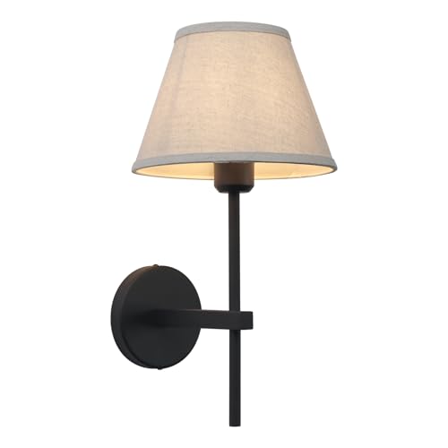 Image of Pathson Vintage Linen Wall Sconce Big Flared Fabric Lampshade, Hardwired Wall Vanity Light Fixture Upwards Install, Indoor Bedside Lamp Victorian Decor for Living Room, Stairwell, Fireplace, Foyer
