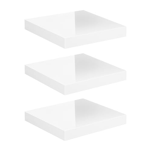 eSituro Wandregal 3er Set, Regal Wand weiß Hochglanz, Hängeregal, Schweberegal, Regalbrett Bücherregal zum Aufhängen, Wandboard für Wohnzimmer Küche Arbeitszimmer Badezimmer, 25x22.9x3.8 CM