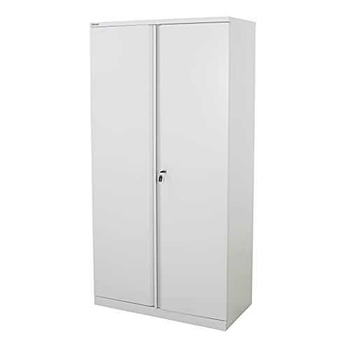 Image of BiGDUG Bisley Office Workplace Cupboards 914w x 470d mm, Steel Double Door Lockable Storage 70kg per shelf, Blue Light & Dark Grey, Adjustable Shelves (Grey 1806h x 914w x 470d mm)