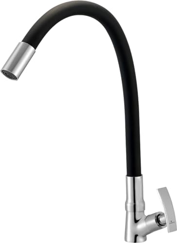 Image of KIMSON New Passion Flexible Swan Neck Black Pillar Tap Faucet (Deck Mount Installation Type)