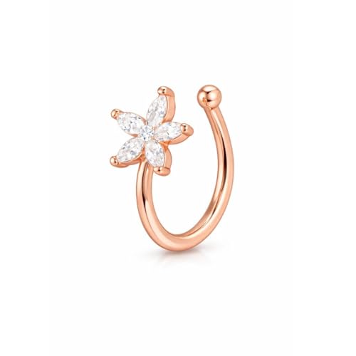 Image of Nilu's Collection Rose Gold American Diamond Non Piercing Nose Pin for Women | Elegant Flower Nose Stud | Minimal Clip-On Nose pin | Anti-Allergy | Anti-Tarnish | Office Wear | Daily Wear | office Wear | Non Piercing